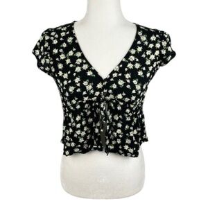 Wild Fable Floral Short Sleeve Crop Top Size Medium